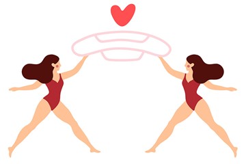 desenho de duas meninas segurando um absorvente externo com um coração em cima delas