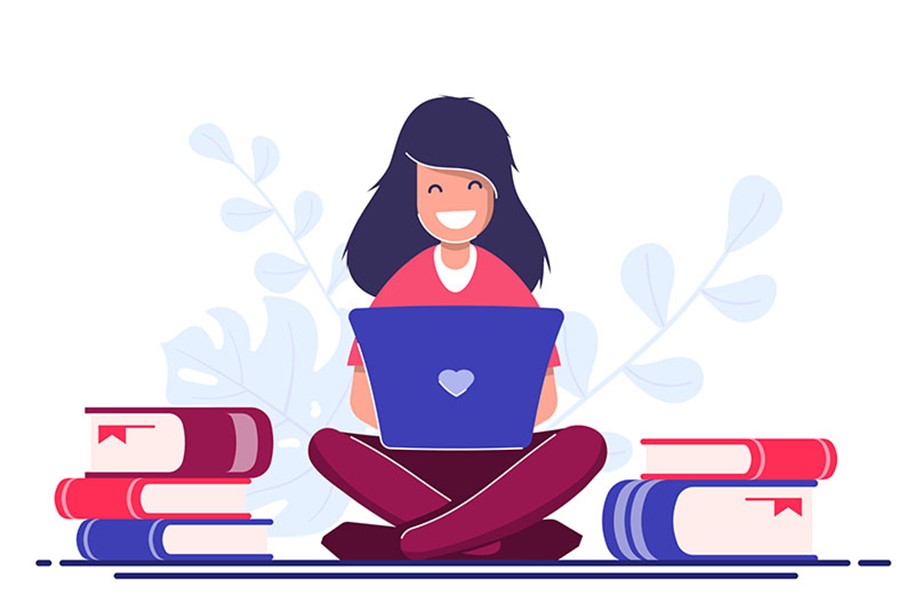 menina mexendo no computador