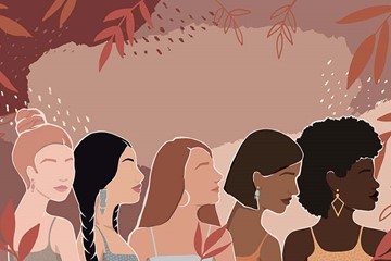 desenho de diferentes meninas, brancas e negras, com diferentes características, cortes de cabelo e acessórios