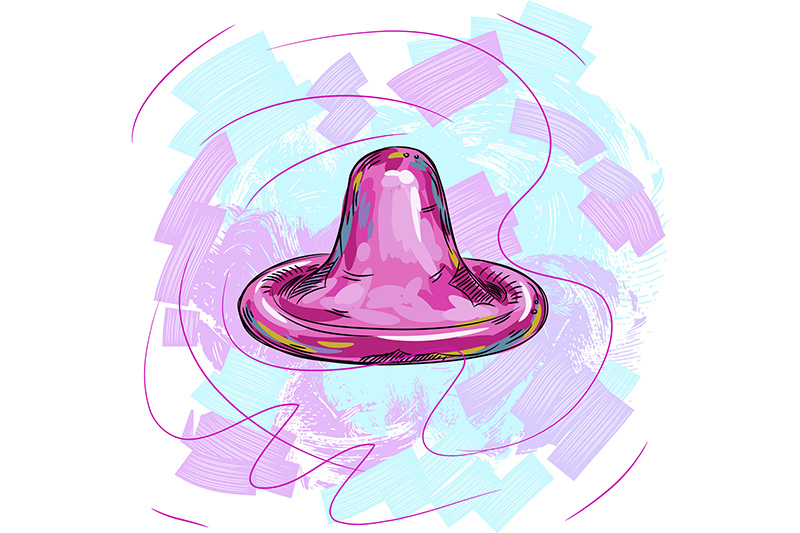 Ilustração de camisinha em artigo sobre mycoplasma genitalium, bactéria que pode ser transmitida em relações sem preservativo