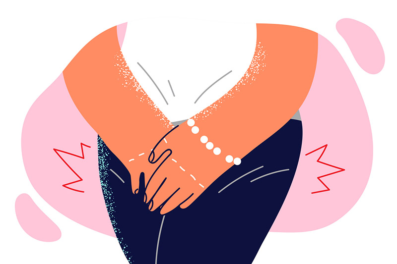 Ilustração de corpo de mulher com as mãos sobre a região íntima
