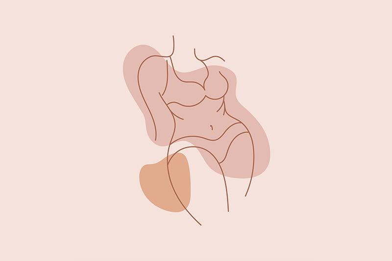 Ilustração de corpo feminino usando roupa íntima